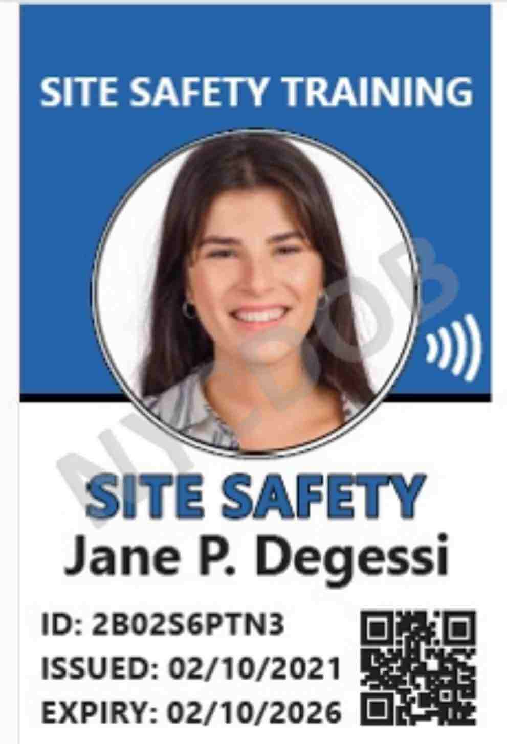 Example of a valid 40-hour Site Safety Card for SST 8-hour worker refresher